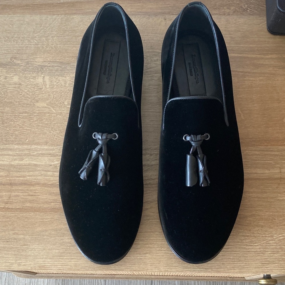 Ermenegildo Zegna Black Velvet Tassel Loafers